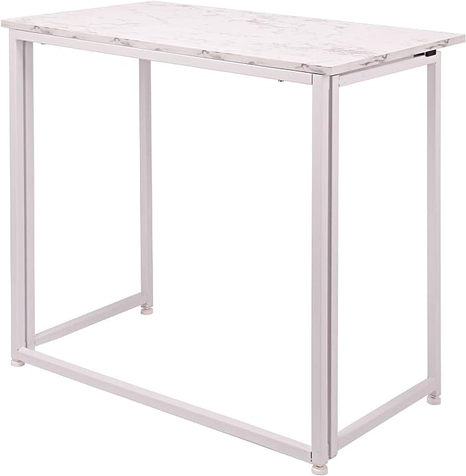 Leopard Outdoor Products Folding Computer Desk for Small Spaces, Space-Saving Home Office Desk, Foldable Computer Table, Laptop Table, Writing Desk, Compact Study Reading Table (Marble White) - LeafyLoom