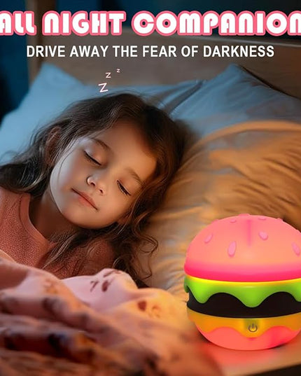 Cute Desk Lamp for Kids, Hamburger Girls Small Desk Lamps Rechargeable with Dimmable Touch Adjustable Neck, Kawaii Desk Lamp Night Lights,Girl Desk Accessories Kawaii Room Decor for Kid Gifts - LeafyLoom