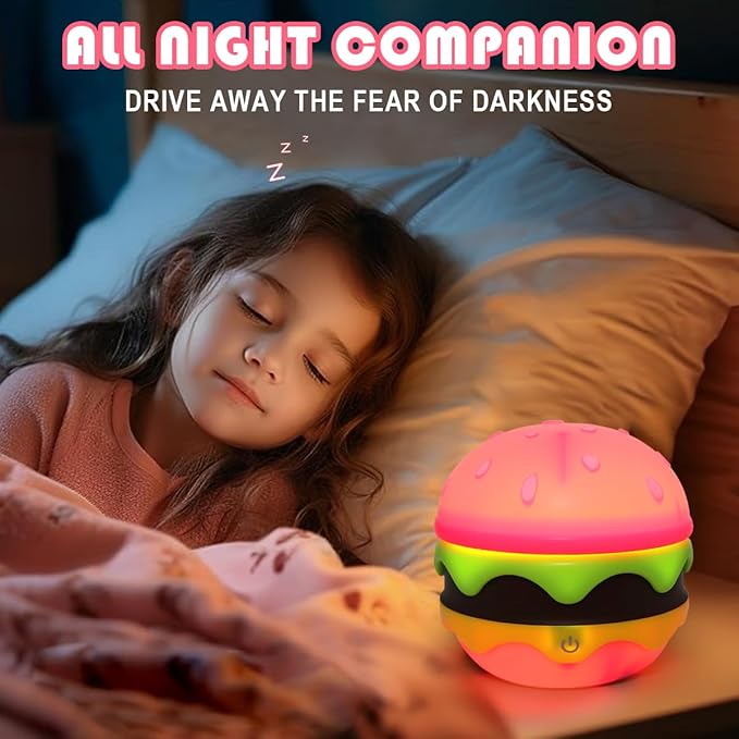 Cute Desk Lamp for Kids, Hamburger Girls Small Desk Lamps Rechargeable with Dimmable Touch Adjustable Neck, Kawaii Desk Lamp Night Lights,Girl Desk Accessories Kawaii Room Decor for Kid Gifts - LeafyLoom