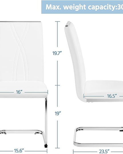 Yaheetech Dining Chairs Set of 4 Modern Dining Room Chairs Kitchen Chairs with Faux Leather Seat, Solid Legs and High Back for Dining Room, Kitchen, White - LeafyLoom