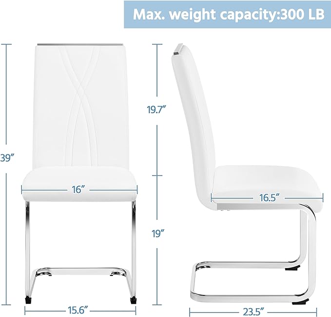 Yaheetech Dining Chairs Set of 4 Modern Dining Room Chairs Kitchen Chairs with Faux Leather Seat, Solid Legs and High Back for Dining Room, Kitchen, White - LeafyLoom
