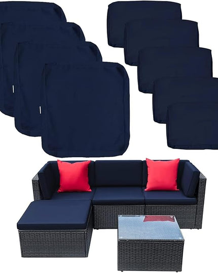 ClawsCover 9 Pack Outdoor Seat and Back Cushion Replacement Covers Fit for 5 Pieces 4-Seater Wicker Rattan Furniture Patio Conversation Set Sectional Couch,Navy-Include Cover Only(Small) - LeafyLoom