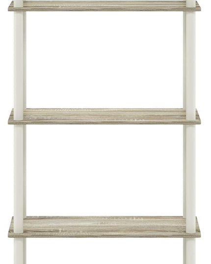 Furinno Turn-N-Tube 5-Tier Multipurpose Shelf / Display Rack / Storage Shelf / Bookshelf, Round Tubes, Sonoma Oak/White - LeafyLoom