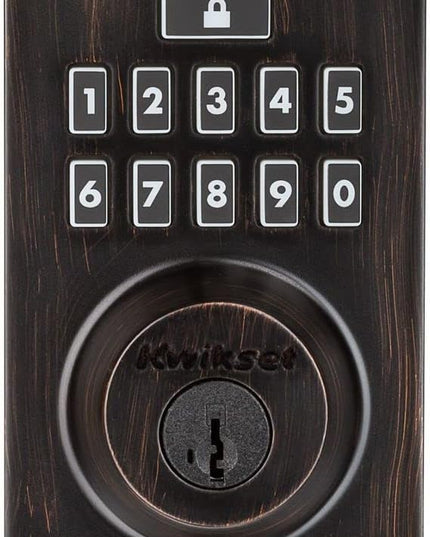 Kwikset 914 Contemporary Keypad SmartCode Electronic Deadbolt Smart Lock featuring SmartKey Security and ZigBee 3.0 Technology in Venetian Bronze Kwikset