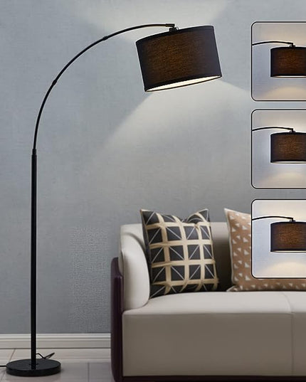 Arc floor lamps for living room, Dimmable Floor Lamp with Adjustable Head, Black Finish Modern Floor Lamp, Over Couch Tall Standing Hanging Light for Reading, Bedroom, Office, 8W LED Bulb Include - LeafyLoom