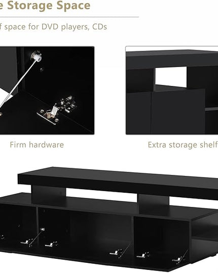 Merax Modern Style 16-Colored LED Lights TV Cabinet, UV High Gloss Surface Entertainment Center with DVD Shelf, Up to 70 inch Television, 73.2 inch Length, Black - LeafyLoom