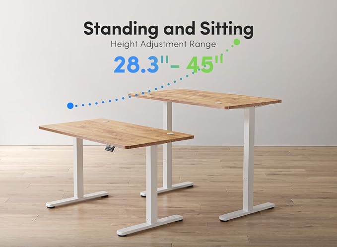 FEZIBO Electric Standing Desk, 55 x 24 Inches Height Adjustable Stand up Desk, Sit Stand Home Office Desk, Computer Desk, Light Rustic - LeafyLoom