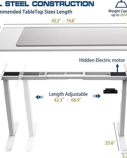AIMEZO Standing Desk Frame, Dual Motor Electric Height Adjustable Sit Stand Desk Frame with 4 Memory Preset Button, USB Charging Port for Home Office (2 Tier Legs, White) - LeafyLoom