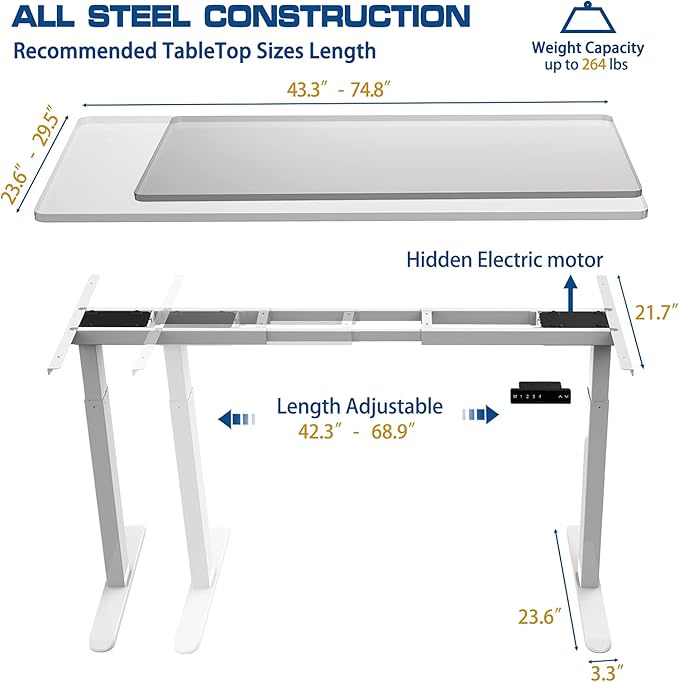 AIMEZO Standing Desk Frame, Dual Motor Electric Height Adjustable Sit Stand Desk Frame with 4 Memory Preset Button, USB Charging Port for Home Office (2 Tier Legs, White) - LeafyLoom