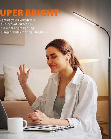 LED Floor Lamp with Remote Touch Control,Dimmable 15W Pole Lamps for Living Room,70'' Adjustable Height Standing Reading Light with 10 Brightness/5 Timer/3 Colors for Lash Tatto Esthetician - LeafyLoom