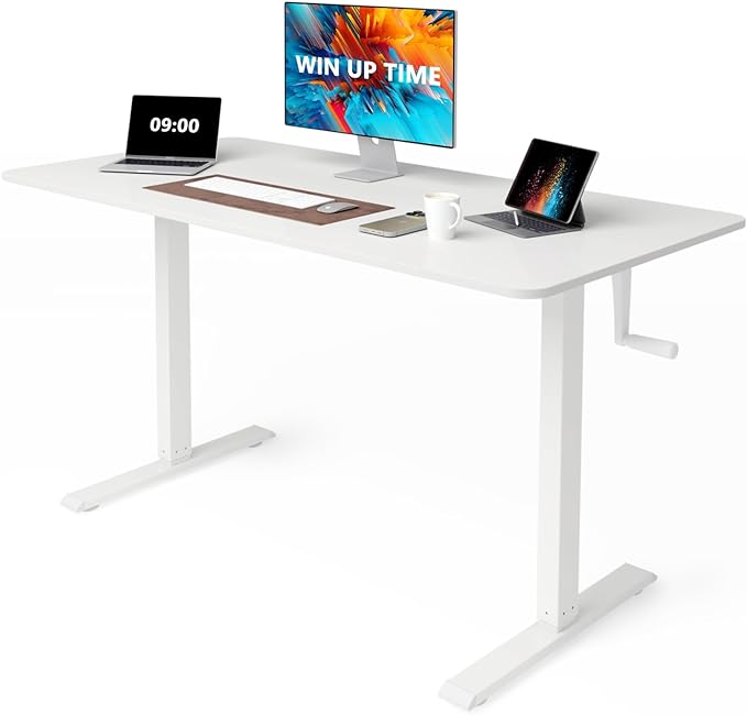 Whole Piece Top Manual Standing Desk Adjustable Height- Crank Stand Up Desk, Sit Stand Desk with Frame & Desktop, Computer Desk - LeafyLoom