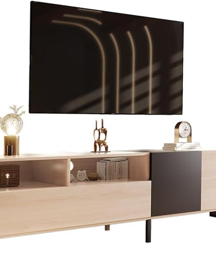 NicBex TV Stand for 80 Inch TV Modern TV Media Console Table with Double Storage Space and Drop Down Door,Entertainment Center with Storage for Living Room,Bedroom,70.9 Inch,Natural Wood - LeafyLoom
