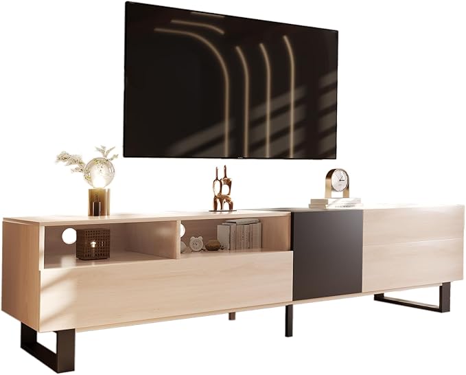 NicBex TV Stand for 80 Inch TV Modern TV Media Console Table with Double Storage Space and Drop Down Door,Entertainment Center with Storage for Living Room,Bedroom,70.9 Inch,Natural Wood - LeafyLoom