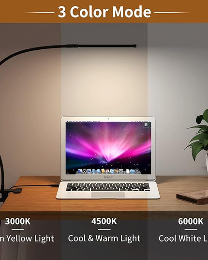 iZELL LED Desk Lamp for Home Office with Clamp [77 LEDs Light 3 Color Modes & 10 Brightness Levels] Flexible Gooseneck Book Lights, Easy Clip on Reading Headboard - LeafyLoom