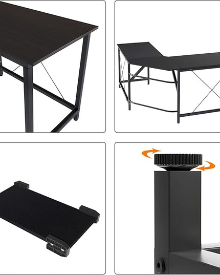 sogesfurniture Large L-Shaped Computer Office Desk, 59" Corner Gaming Desk Workstation Desk PC Laptop Office Home Desk L Desk, Black - LeafyLoom