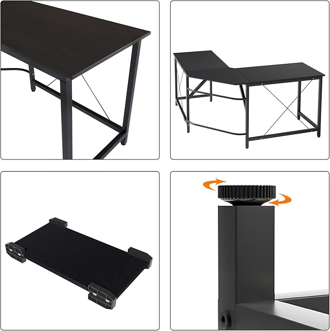 sogesfurniture Large L-Shaped Computer Office Desk, 59" Corner Gaming Desk Workstation Desk PC Laptop Office Home Desk L Desk, Black - LeafyLoom