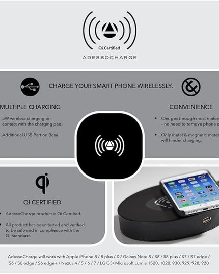 Adesso 5131-22 Emerson Desk Lamp Wireless Charging, 7W LED, 5W QI, USB Port, Indoor Lighting Lamps - LeafyLoom