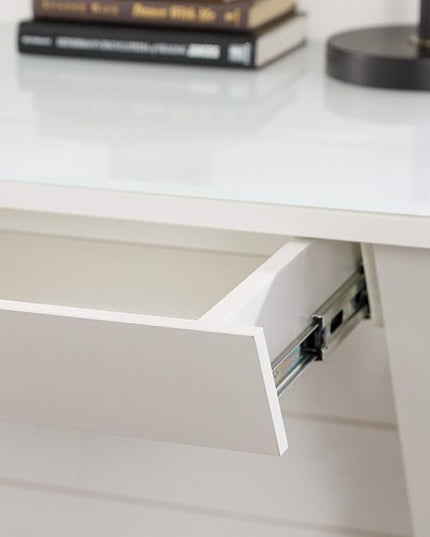 Walker Edison Lawrence Urban Industrial X Leg Glass Top Computer Desk, 48 Inch, White - LeafyLoom