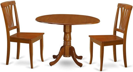 East West Furniture DLAV3-SBR-W 3 Piece Dining Table Set for Small Spaces Contains a Round Dining Room Table with Dropleaf and 2 Wood Seat Chairs, 42x42 Inch, Saddle Brown - LeafyLoom