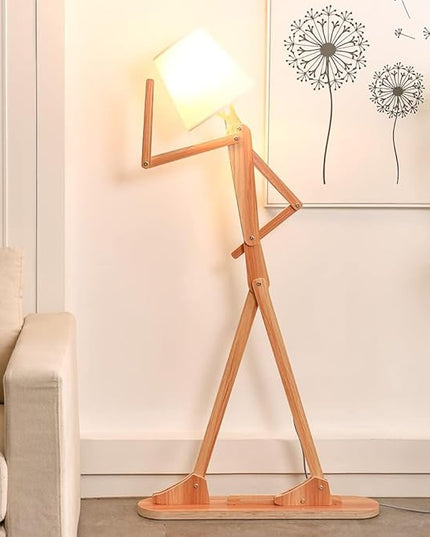 Cool Tall Floor Lamp for Living Room Bedroom Farmhouse - Corner Decorative Reading Standing Light Wood Creative Swing Arm Arc Design Gift for Kids/Boys/Girls Bedside - with LED Bulb (Ash) - LeafyLoom