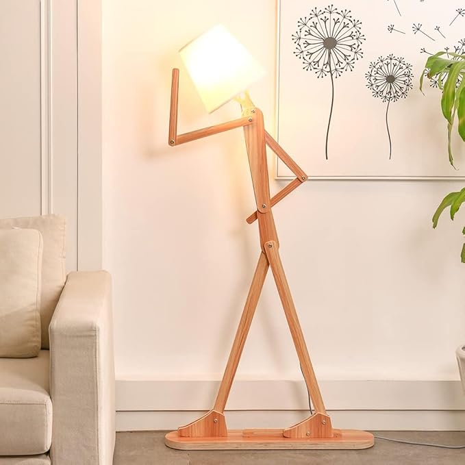 Cool Tall Floor Lamp for Living Room Bedroom Farmhouse - Corner Decorative Reading Standing Light Wood Creative Swing Arm Arc Design Gift for Kids/Boys/Girls Bedside - with LED Bulb (Ash) - LeafyLoom