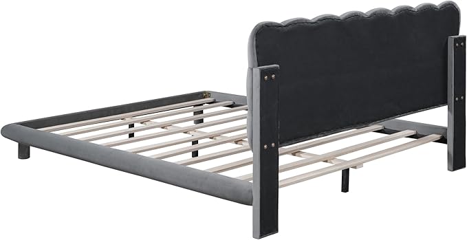 Queen Size Velvet Platform Bed with LED Lights and Remote Control,Bedroom Wooden Bed Frame w/Thick & Soft Fabric,Button-tufted Design Headboard,for Girls Boys Kids Teens Adults,Gray - LeafyLoom
