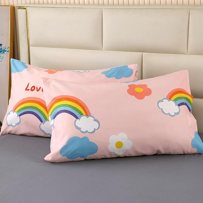 3PCS Rainbow Comforter Set Full, Cute Pink Full Size Flower Cloud and Rainbow Comforter Aesthetics, Super Soft and Comfort Microfiber, Kawaii Girls’ Bedroom Decor for Kids, Teens, Children, Women - LeafyLoom