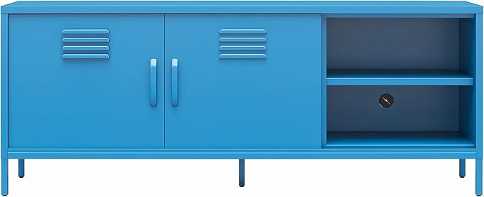 Novogratz Cache Metal Locker-Style TV Stand for TVs up to 65", Bright Blue - LeafyLoom