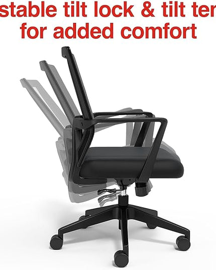 STAPLES Cartwright Office Computer Desk Chair, Ergonomic, Adjustable Tilt lock, Mesh Rolling Swivel Task Chair with Wheels, Lumbar Support, Black (ST62400) - LeafyLoom