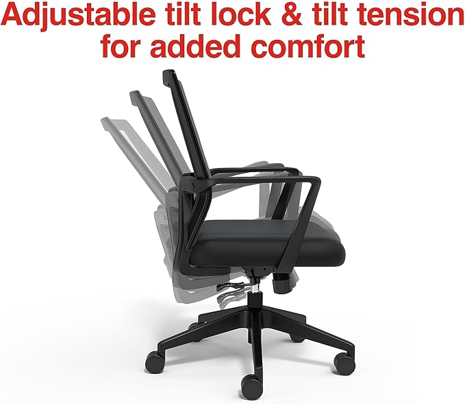 STAPLES Cartwright Office Computer Desk Chair, Ergonomic, Adjustable Tilt lock, Mesh Rolling Swivel Task Chair with Wheels, Lumbar Support, Black (ST62400) - LeafyLoom