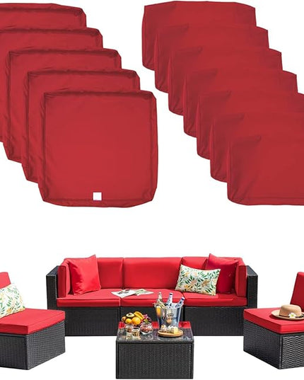 ClawsCover 12 Pack Outdoor Seat and Back Cushions Replacement Covers Fit for 6Pieces 5-Seater Wicker Rattan Patio Furniture Conversation Set Sectional Couch Chairs,Red-Include Cover Only - LeafyLoom