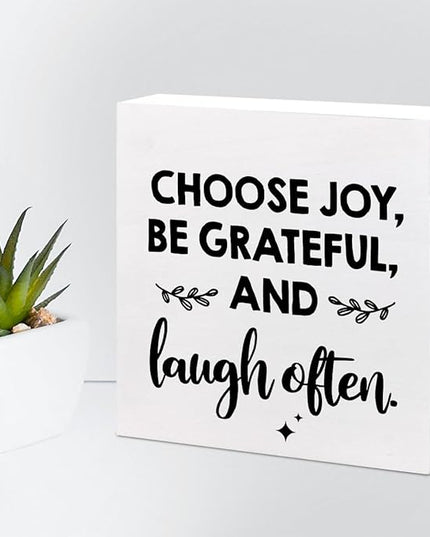 Inspirational Wood Box Sign Desk Decor,Choose Joy Be Grateful and Laugh Often Wood Plaque Signs,Rustic Positive Wooden Block Sign Decor for Office Workplace Classroom Shelf Table Decoration C1078 - LeafyLoom