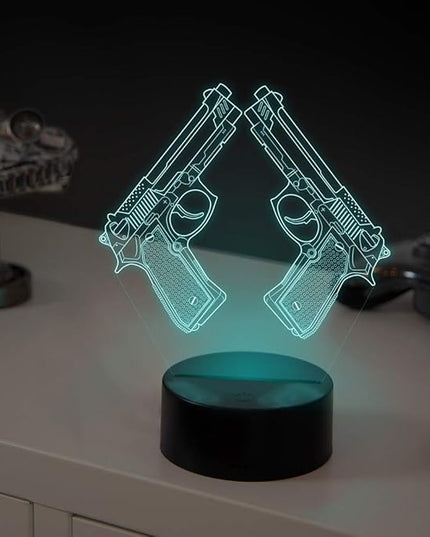 Creative 3D Pistol Lamp Night Light 16 Colors Changing USB Powered Remote Control Touch Switch Decor Lamp Optical Illusion Lamp LED Table Desk Lamp Children Kids Christmas Brithday Gift - LeafyLoom