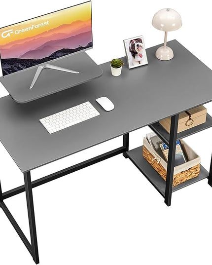 GreenForest Computer Desk with Monitor Stand,39 inch Home Office Desk with Reversible Storage Shelves,Modern Small Writing Desk Study Table,Work Form Home,Grey - LeafyLoom