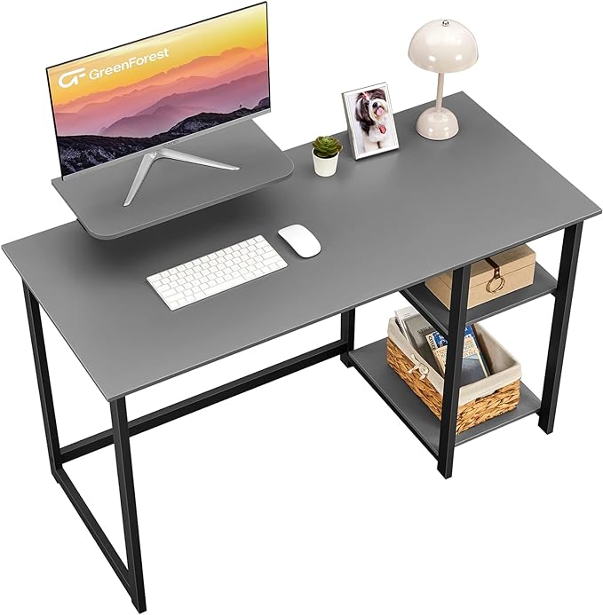 GreenForest Computer Desk with Monitor Stand,39 inch Home Office Desk with Reversible Storage Shelves,Modern Small Writing Desk Study Table,Work Form Home,Grey - LeafyLoom