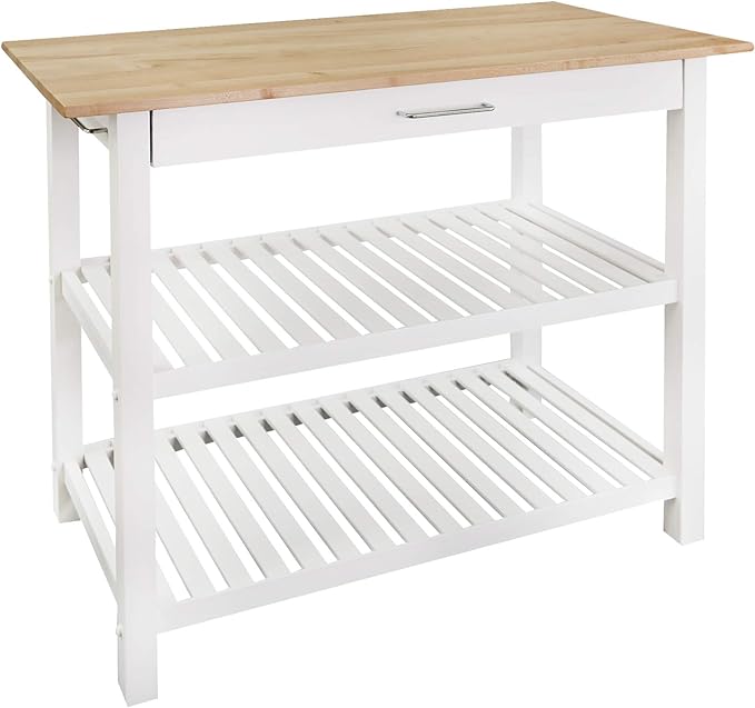 Casual Home Solid Wood Kitchen Island, Natural Maple Top, White Base (New) 40*20*36.5inch - LeafyLoom