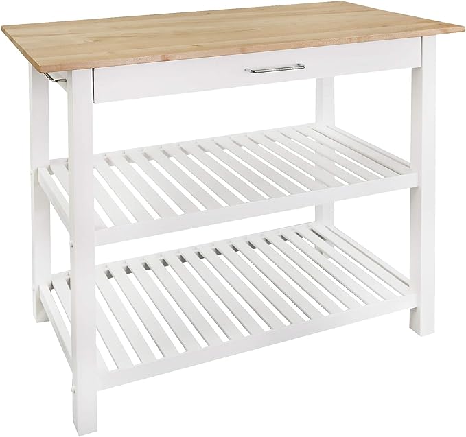 Casual Home Solid Hardwood Top, Natural/White, 40" W (373-91) Kitchen Island, Natural&White - LeafyLoom