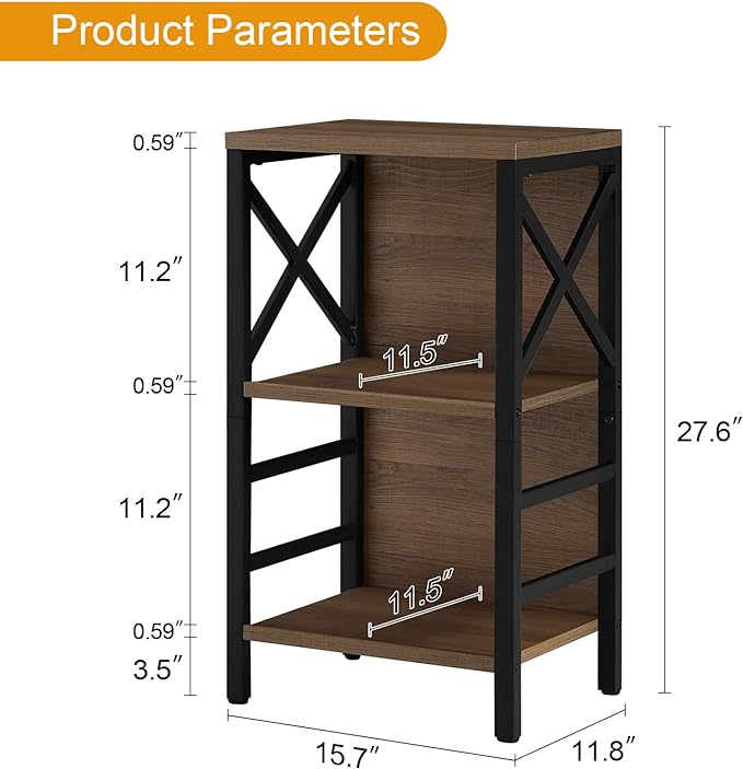 Bookcase, Industrial Small Bookshelf,3-Tier Bookcase Storage Organizer, Small Book Shelf for Small Spaces, Living Room, Bedroom and Home Office, Brown - LeafyLoom