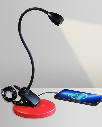 chiphy LED Desk Lamp with Clamp, Clip-on Book Reading Light, Rechargeable Portable Workbench Light with 5 Dimmable Brightness 4 Color Modes Touch Control for Home Office Desk Dorm - LeafyLoom