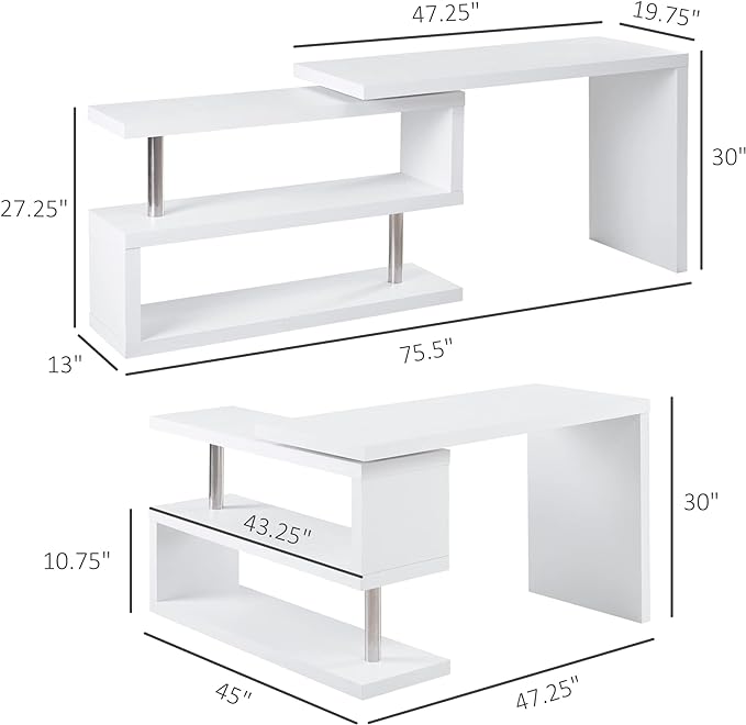 NicBex Kimberly-DW-00212-LWJ Home Office Desks, 47.25"x45"x30", White - LeafyLoom