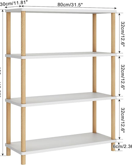 IBUYKE 4-Tier Wooden Open Bookcase - Modern Freestanding Bookshelf Storage Organizer,Standing Shelf Units,Multifunctional Display Stand for Bedroom, Living Room and Home Office, White WBC004W - LeafyLoom