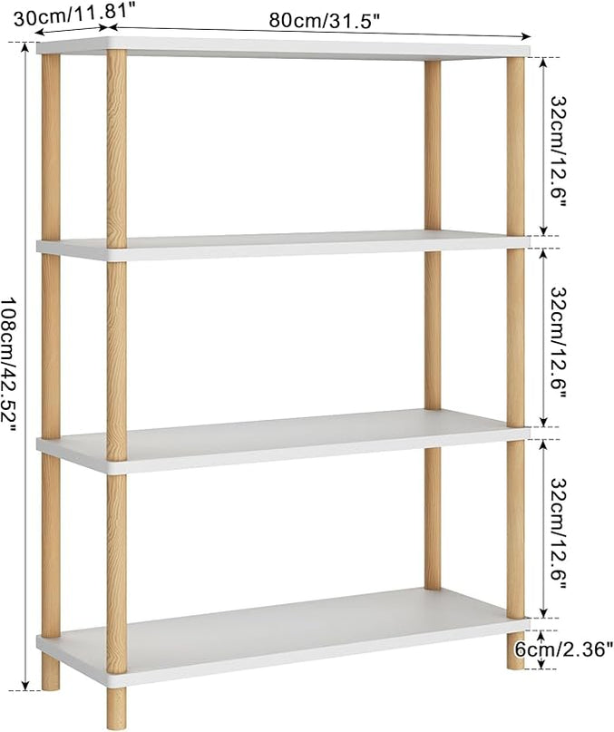 IBUYKE 4-Tier Wooden Open Bookcase - Modern Freestanding Bookshelf Storage Organizer,Standing Shelf Units,Multifunctional Display Stand for Bedroom, Living Room and Home Office, White WBC004W - LeafyLoom