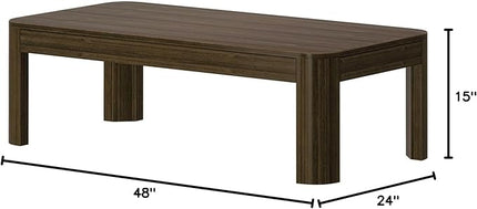Plank+Beam Modern Rounded Coffee Table, 48 Inch, Solid Wood Contemporary Center Table for Living Room, Rectangle Tea Table, Walnut - LeafyLoom