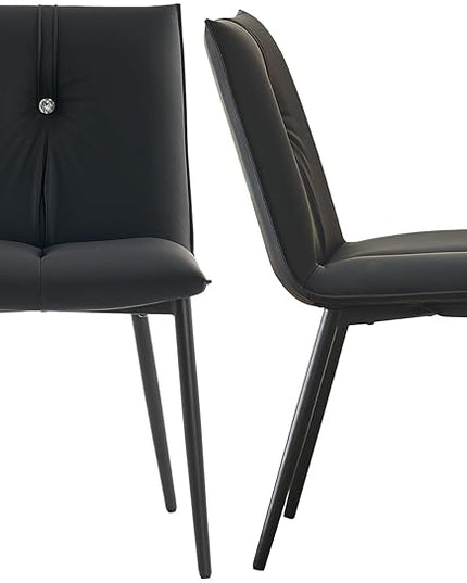 YOUTASTE Black Dining Chairs Set of 2 Modern Upholstered Kitchen Chairs with Back and Metal Legs,Soft Padded Side Chairs Dinner Chairs with Metal Legs for Living Room Bedroom - LeafyLoom