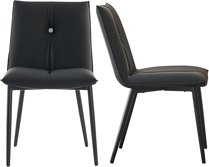 YOUTASTE Black Dining Chairs Set of 2 Modern Upholstered Kitchen Chairs with Back and Metal Legs,Soft Padded Side Chairs Dinner Chairs with Metal Legs for Living Room Bedroom - LeafyLoom