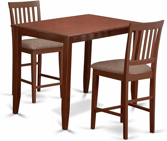East West Furniture BUVN3-MAH-C Buckland 3 Piece Kitchen Counter Height Dining Set Contains a Rectangle Pub Table and 2 Linen Fabric Upholstered Chairs, 30x48 Inch, Mahogany - LeafyLoom