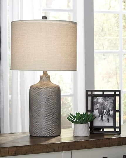 Signature Design by Ashley Linus Modern 25" Ceramic Table Lamp, Natural Stone Finish - LeafyLoom