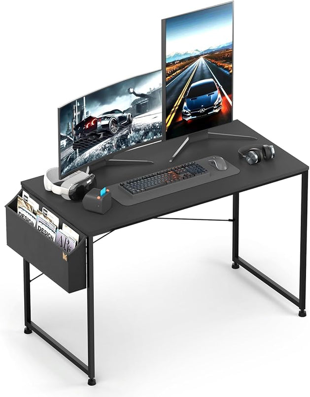 MoNiBloom Computer Desk 47", Simple Style Home Gaming Desk with Storage Bag, Office Writing Workstation- Black - LeafyLoom