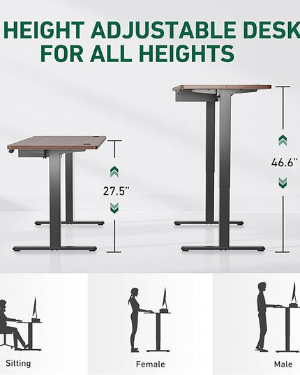 FEZIBO Standing Desk with Drawer, 63 x 24 Inches Adjustable Height Electric Stand up Desk with Storage, Sit Stand Home Office Desk, Black Walnut - LeafyLoom