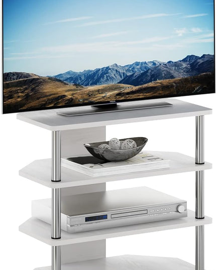 Furinno Econ Easy Assembly 4-Tier Petite Entertainment Center TV Stand for TV up to 25 Inch with Stainless Steel Tubes, White Oak/Chrome - LeafyLoom